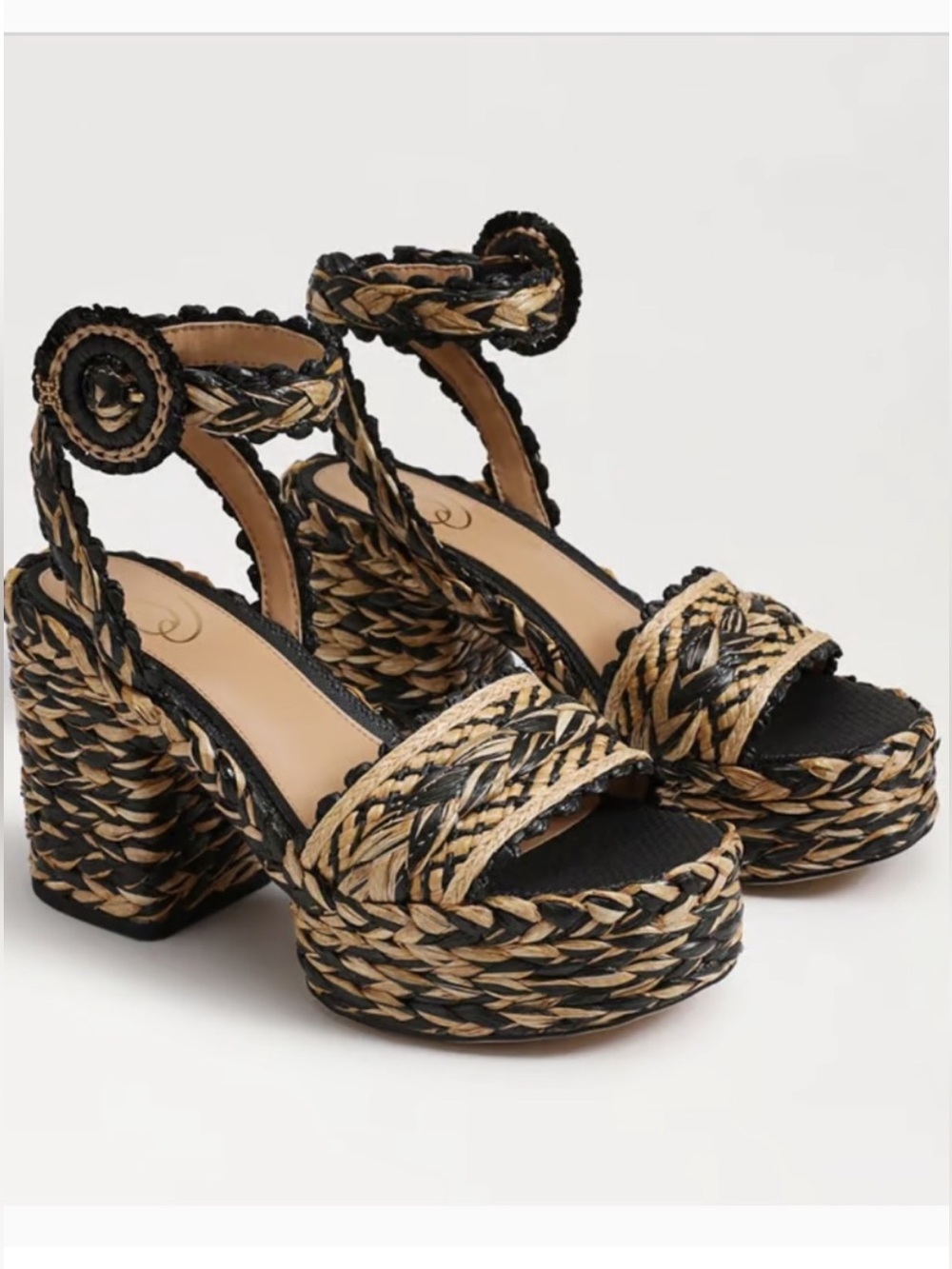 Sam Edelman Black & Natural Braided Platform Espadrilles